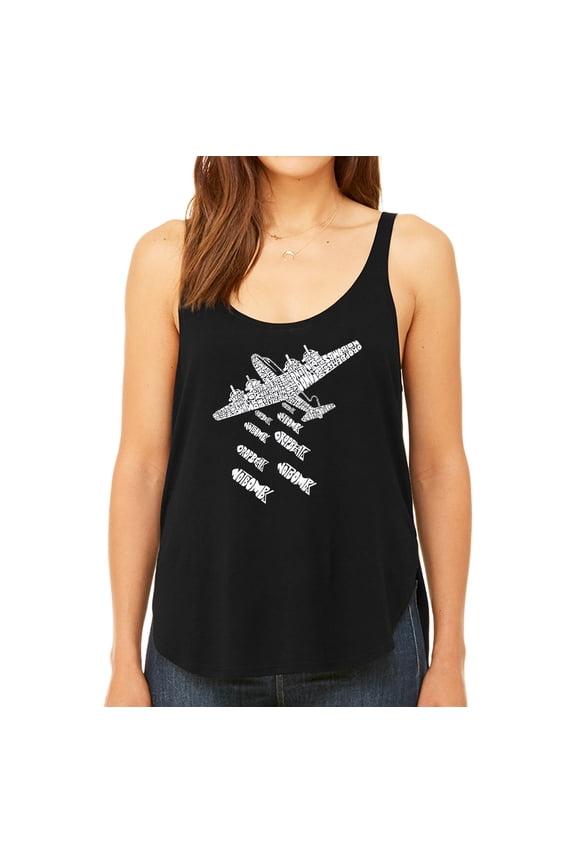 Women's Premium Word Art Flowy Tank Top - DROP BEATS NOT BOMBS