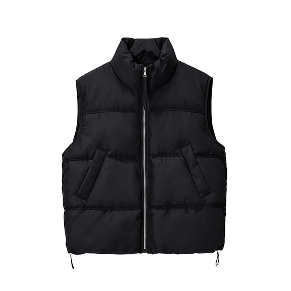Cmfcve Crop Winter Vest for Women Lightweight Sleeveless Warm Puffer Vest Casual Solid Color Padded Gilet Outerwear