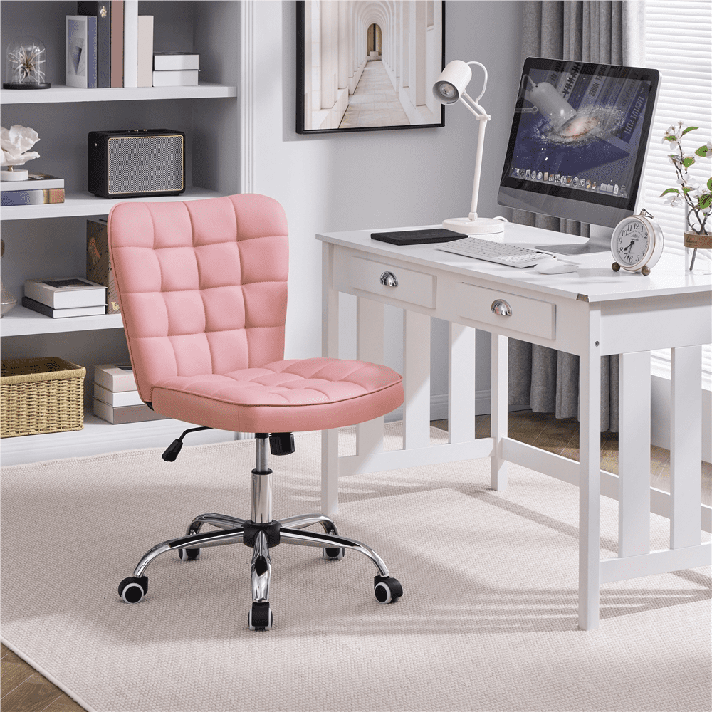 Alden Design Modern Tufted Faux leather Armless Desk Chair for Home Office, Pink