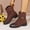 Coffee, variant on Women's Cap Toe Ankle Boots, Faux Leather & Suede Spliced Boots, Buckle Strap Low Block Heel Back Zipper Short Boots