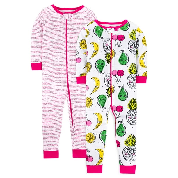 Little Star Organic Baby & Toddler Girl 2 Pk Footless Full Zip Snug Fit