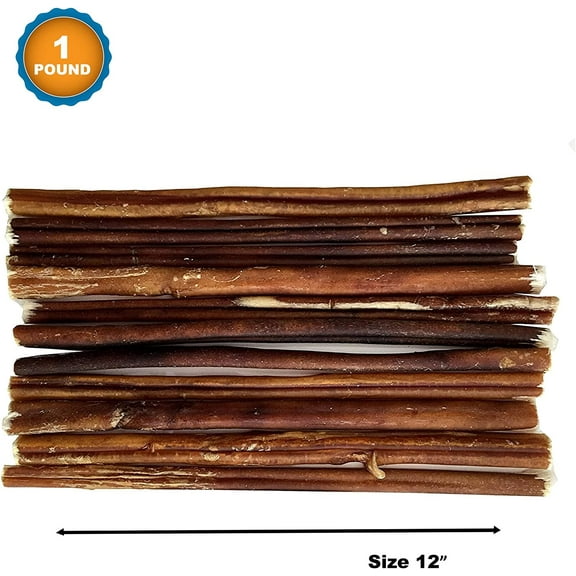 12 Inch Bully Stick for Dogs (1 Pound Bag) 100% Natural Bulk Chews for Dogs & Puppies - Grass-Fed Free-Range Premium Beef Dog Bully Sticks - Small, Medium and Large Dogs Dental by 123 Treats