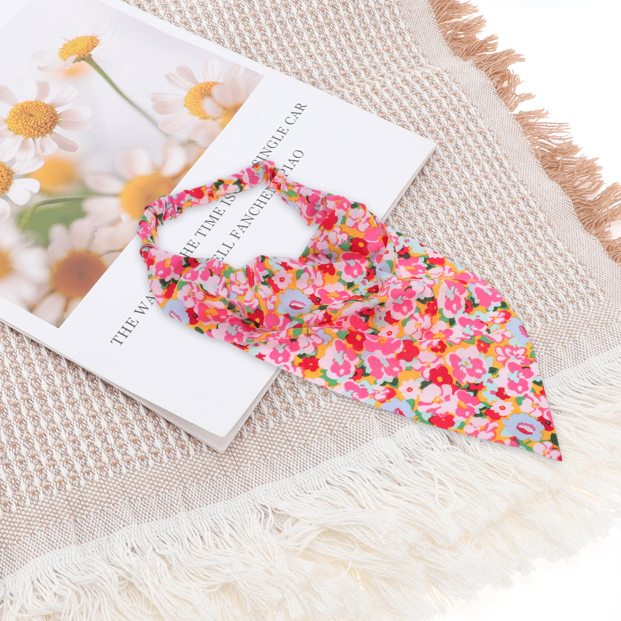 Unique Bargains 1pc Floral Elastic Headwrap for Hair Styling Yellow Pink Red