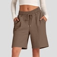 thumbnail image 2 of Womens Athletic Shorts, Audhol Women's Solid Color Comfortable Loose Cotton Shorts Casual Pants Drawstring Sports Pants Sweat Shorts Women Brown 2XL, 2 of 8