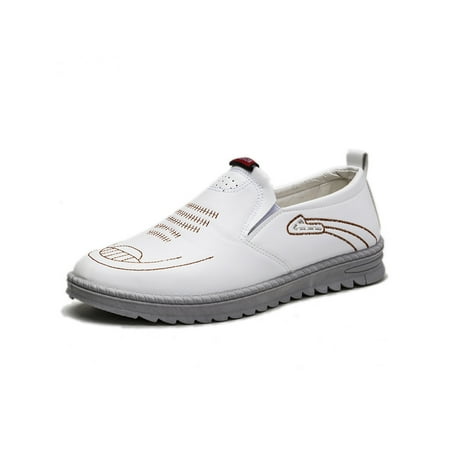 

Zodanni Mens Casual Shoes Slip On Loafers Non-Slip Flats Men Leather Shoe Comfort Round Toe White 6