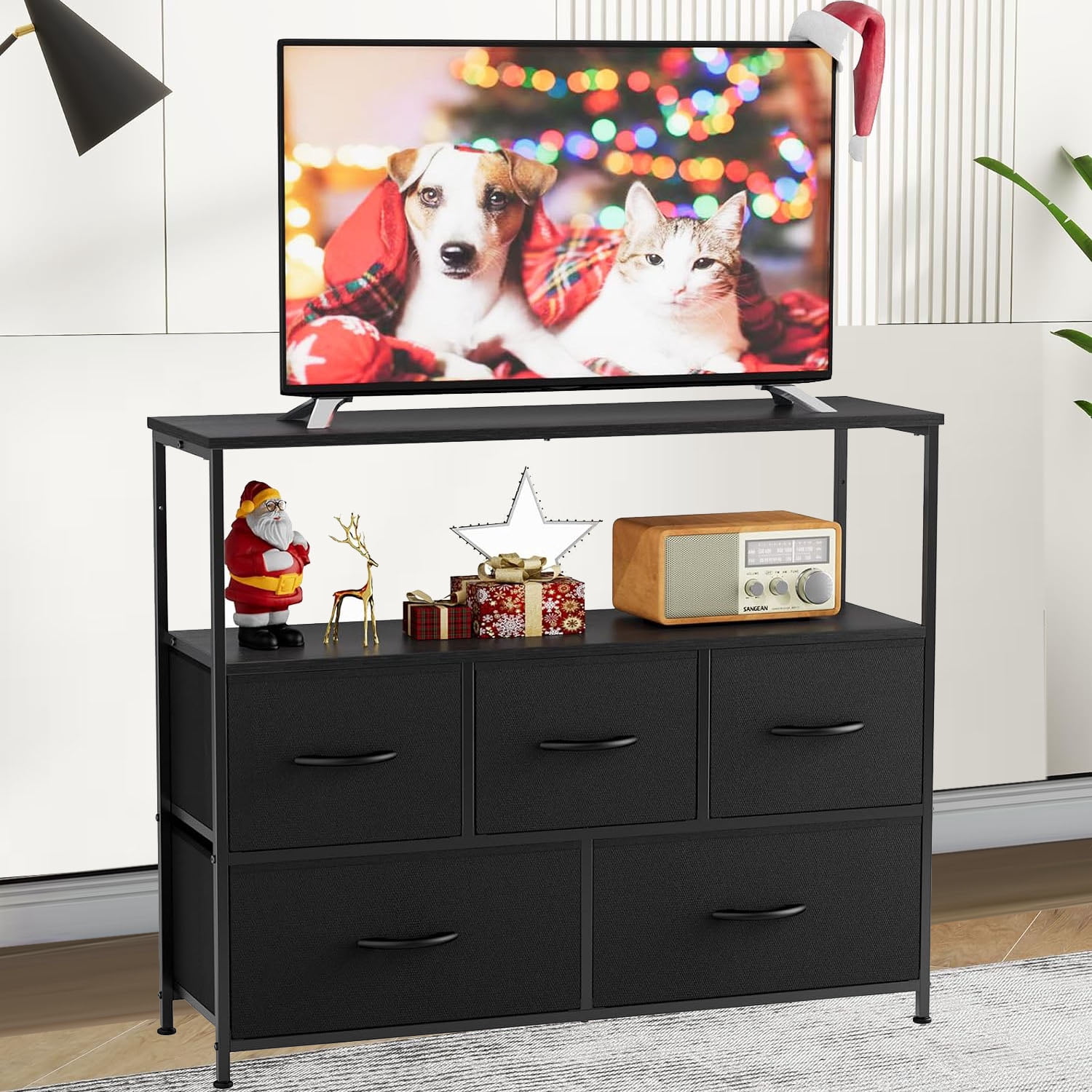 Black Dresser, c Cabinet with Storage Drawers, Fabric TV Console, Media Gaming Stand for Living Room, Bedroom