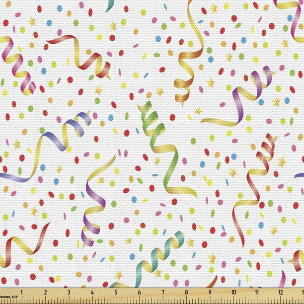 Birthday Fabric by the Yard, Colorful Party Pattern Happy Occasion