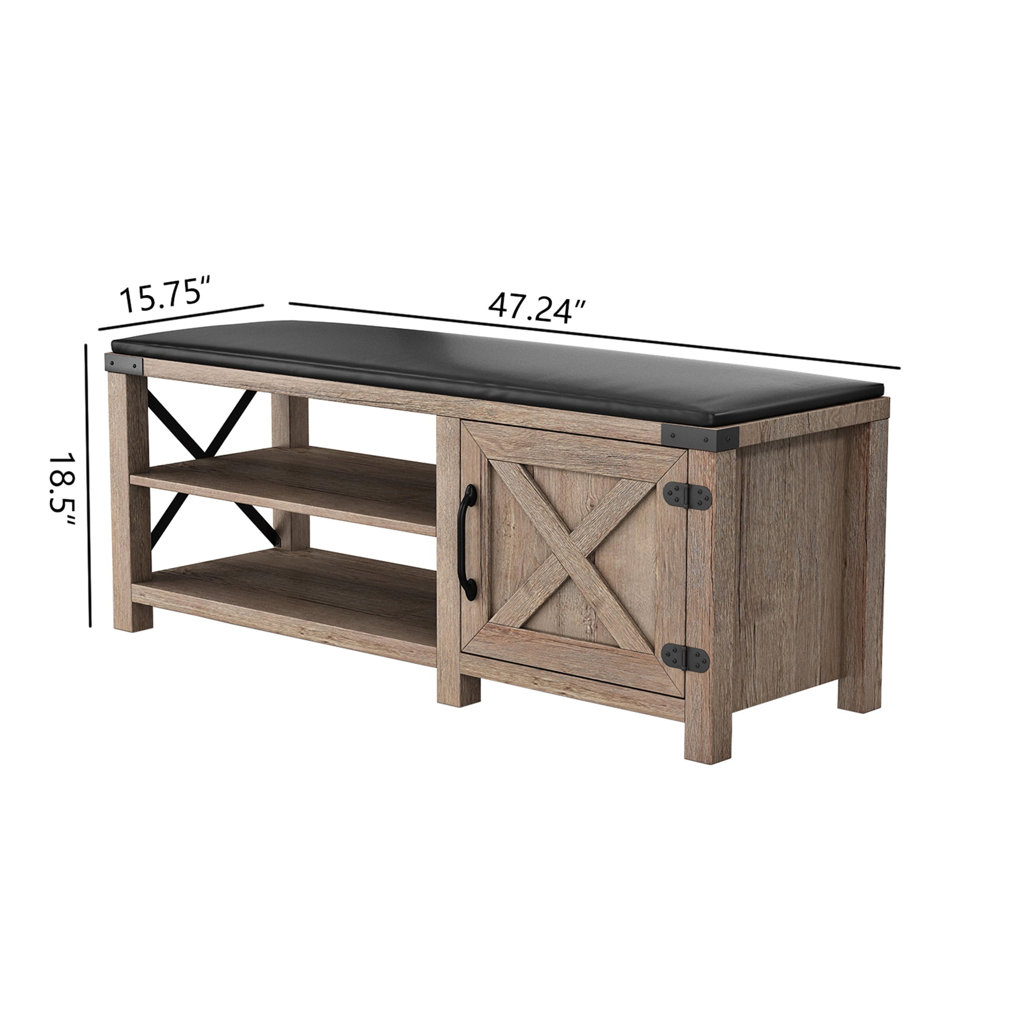 Kadyn 47.24" Modern Farmhouse Shoes Bench With Seat Cushion, Light Brown Kadyn 47.24" Modern Farmhouse Shoes Bench With Seat Cushion, Light Brown