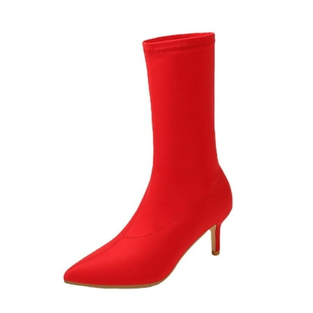 

Rdeuod Women Boots Women S Shoes British Style Fashionable Smooth Flock Pointed Candy Color
