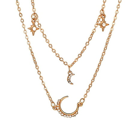 Mini Star Gold Pendant Necklace - Fashion Simple Design Alloy Moon Star Pendant Necklaces