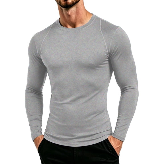 hoksml Men's Raglan Long Sleeve Compression Shirt, Crew Neck Back Mesh Panel Slim Cut Quick Dry Athletic Base Layer in Solid Colors