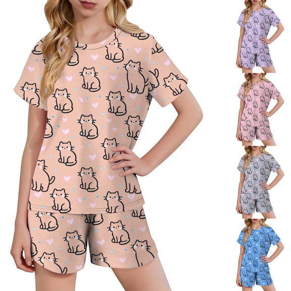 BRGZLK Girls Short Sleeve Casual Home T-Shirts Tops and Shorts Clothing Set Size 3-14 Years Summer 2 Piece Short Outfits