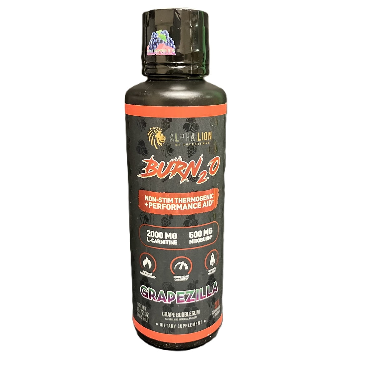Alpha Lion Burn2O L-Carnitine Liquid Grapezilla Natural Energy and Metabolism Booster for Weight Loss 31 Servings 15.72oz
