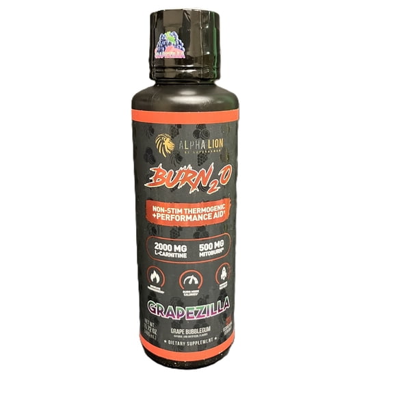 Alpha Lion Burn2O L-Carnitine Liquid Grapezilla Natural Energy and Metabolism Booster for Weight Loss 31 Servings 15.72oz