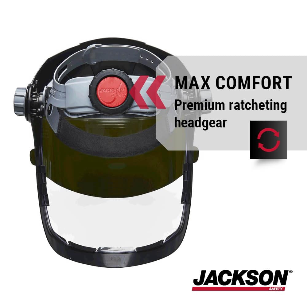 Jackson Safety Jackson Safety - Face Shield - QUAD 500 Premium Multi-Purpose Series - 9' x 12.125' x 0.060" Window - Clear AF with Shade 5 IR Flip Visor - 370 Speed Dial Headgear
