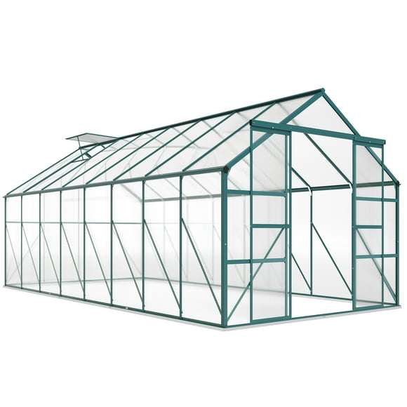 Outsunny Polycarbonate Greenhouse Kit with Vent Rain Gutter Door, Green