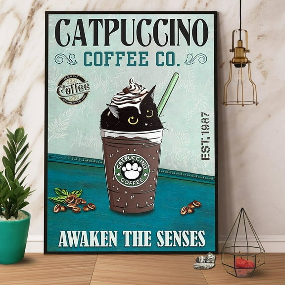 Cat Catpuccino Coffee Co Awaken The Senses Paper Poster No Frame Matte Wall Art Decor 11 x 17 Inch Poster