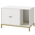 thumbnail image 1 of Mueble Arenero, Mueble de Caja Arenero para Gatos,con Alfombrilla Rascadora, Patas Altas, 80 x 50 x 55 cm, Blanco y Dorado, 1 of 9