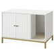 thumbnail image 1 of Mueble Arenero, Mueble de Caja Arenero para Gatos,con Alfombrilla Rascadora, Patas Altas, 80 x 50 x 55 cm, Blanco y Dorado, 1 of 9