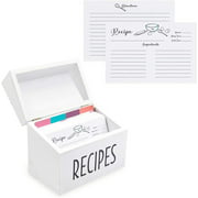 Outshine White Wooden Recipe Box with Cards and Dividers | Farmhouse Recipe Box w/ 100 4x6 Recipe Cards & 12 Recipe Card Dividers Plus a Conversion Chart | Gift for Mom, Women, Wedding, Bridal Shower