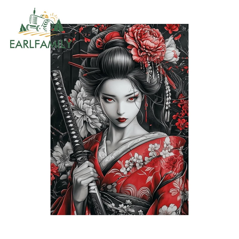 EARLFAMILY 5.1 Inch Samurai Warriorand Geisha Car Stickers