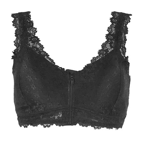 Black 4X-Large Women s Comfortable and Wireless Bras for Women Large Lace Strap Molded Cup Sports Bra with Strap Deep V Women Bra Set and Underwear Plus Front Zipper Bra