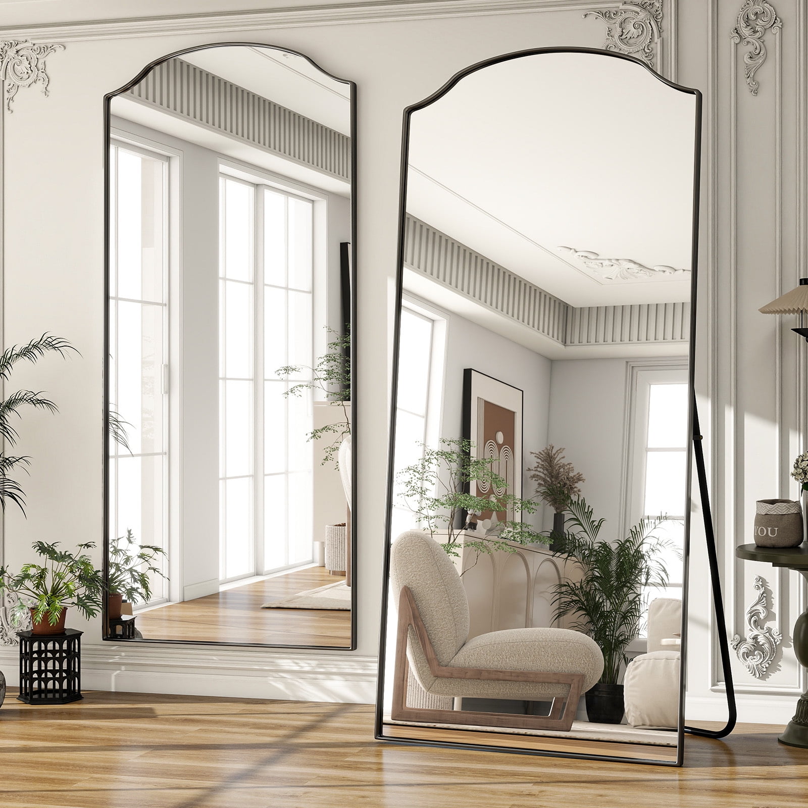 AUROMIR 71"x32" Arched Full Length Mirror Floor Mirror with Stand, Black