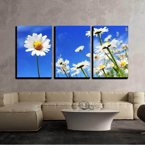 wall26 Canvas Print Wall Art Set Vibrant Summer Field & Sky with Daisies Nature Wilderness Photography Realism Chic Scenic Relax/Calm Multicolor for Living Room, Bedroom, Office - 16"x24&quo