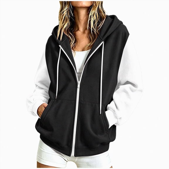 KPOPLK Sweatshirt Jackets for Women Zip up Hoodies Long Sleeve Pullover Fall Clothing with Pockets(M,Black)