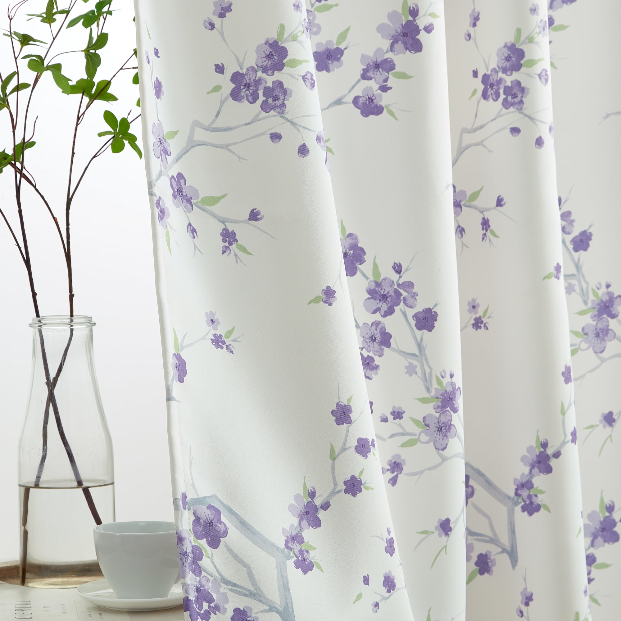 THD Yasmine Floral Room Darkening Rod Pocket Light Filtering Curtain Panels - Set of 2