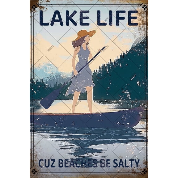 Noete Lake Decor 8x12 Inch Rustic Tin Sign for Lake House, Beach & Outdoor Lake Decor Perfect Cottage, Cabin or Patio Wall Art