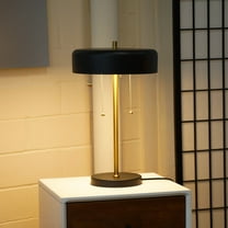 Noaman Bedroom Table Lamp, Nordic Black & White Drum Shade, 20in Height, Metal Base with Pull Chain Switch, 110~120V, Warm Lighting for Study/Desk/Bedside