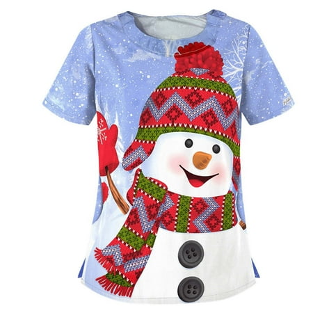 

Dezsed Womens Christmas Shirts Clearance Women Mock Wrap Top Holiday Scrub Tops Christmas Print Short Sleeve V Neck Shirt Working Uniform Printing Blouse Tops Sky Blue L