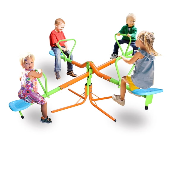 4-Seat Spinning Teeter Totter for Kids Outdoor - Heavy-Duty Backyard Seesaw with Safety Handles Rust-Proof Design | Develops Balance & Coordination