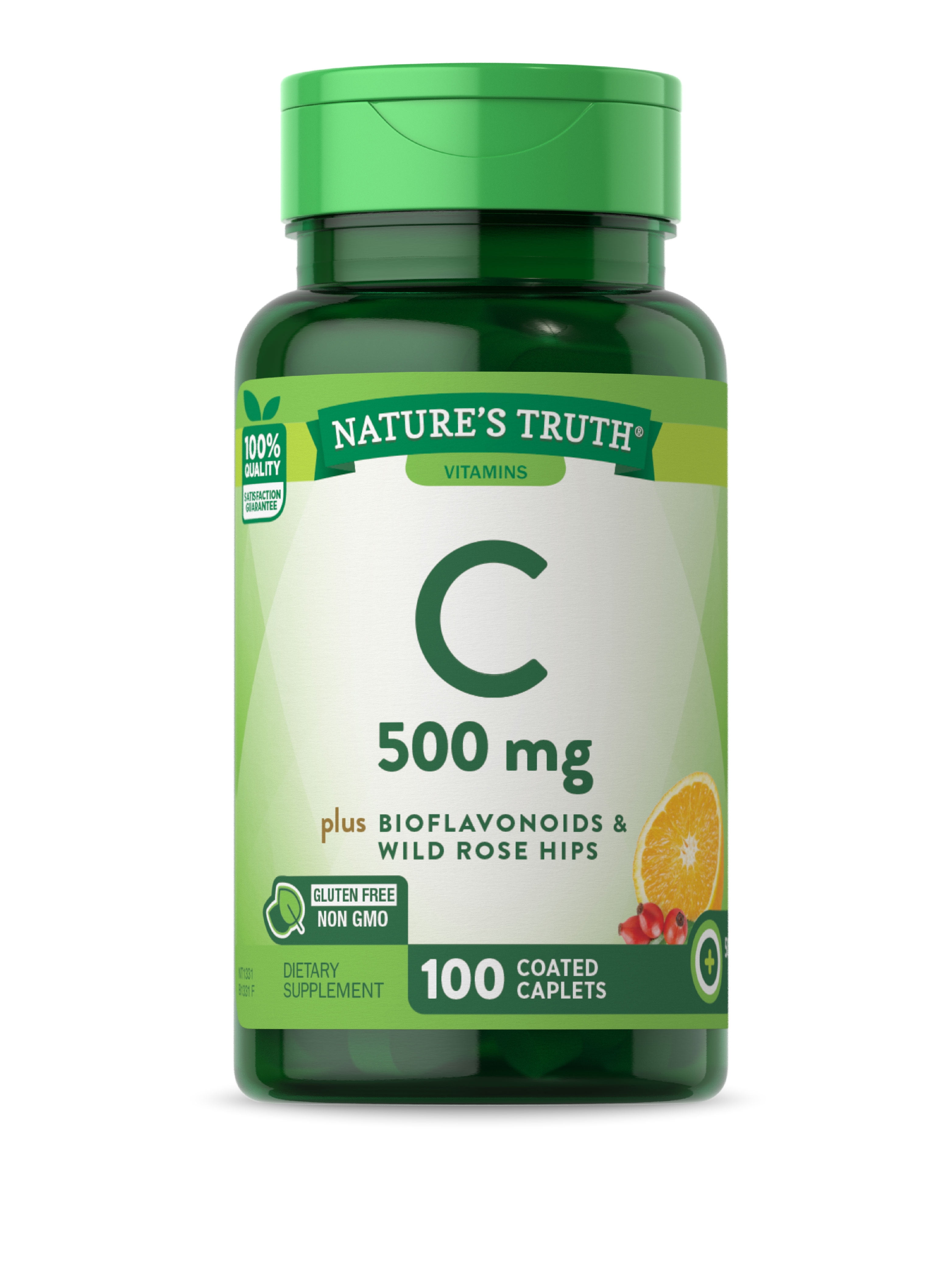 Vitamin C with Rose Hips and Bioflavonoids | 500mg  | 100 Caplets | Vegetarian, Non-GMO, Gluten Free | By Nature's Truth