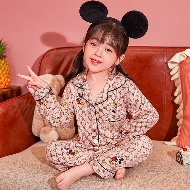 Pijamas de animación de Disney para niños, traje de manga larga de primavera y otoño, ropa de casa de princesa de mediana edad y niño grande Set110-120cm zhangmengya CONDUJO