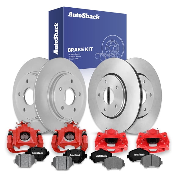 AutoShack Front Vented & Rear Solid Brake Rotors   Ceramic Pads   Calipers Red 16-PC Brake Kit Replacement for 2012-2016 Dodge Grand Caravan 2012-2016 Chrysler Town & Country 2012-2015 Ram C/V