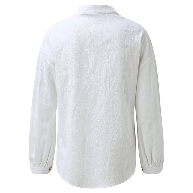 Qarigey Blusa de manga larga con cuello en V para mujer, camisa informal para chica, Top holgado de verano de Color sólido para mujer Prendas para la parte del cuerpo Blanco M