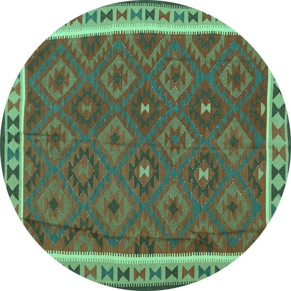 Ahgly Company Machine Washable Indoor Round Oriental Turquoise Blue Traditional Area Rugs, 5' Round