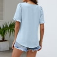 thumbnail image 2 of Camisa de manga corta con volantes de verano para mujer, camiseta linda con volantes, camiseta de manga corta de color puro para mujer, azul claro XL, 2 of 8