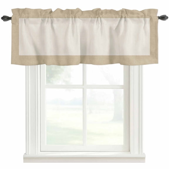 Khaki Beige Window Valance Curtain Farmhouse Rod Pocket Short Curtain for Living Room, Bedroom & Kitchen Window Decor 42x12in