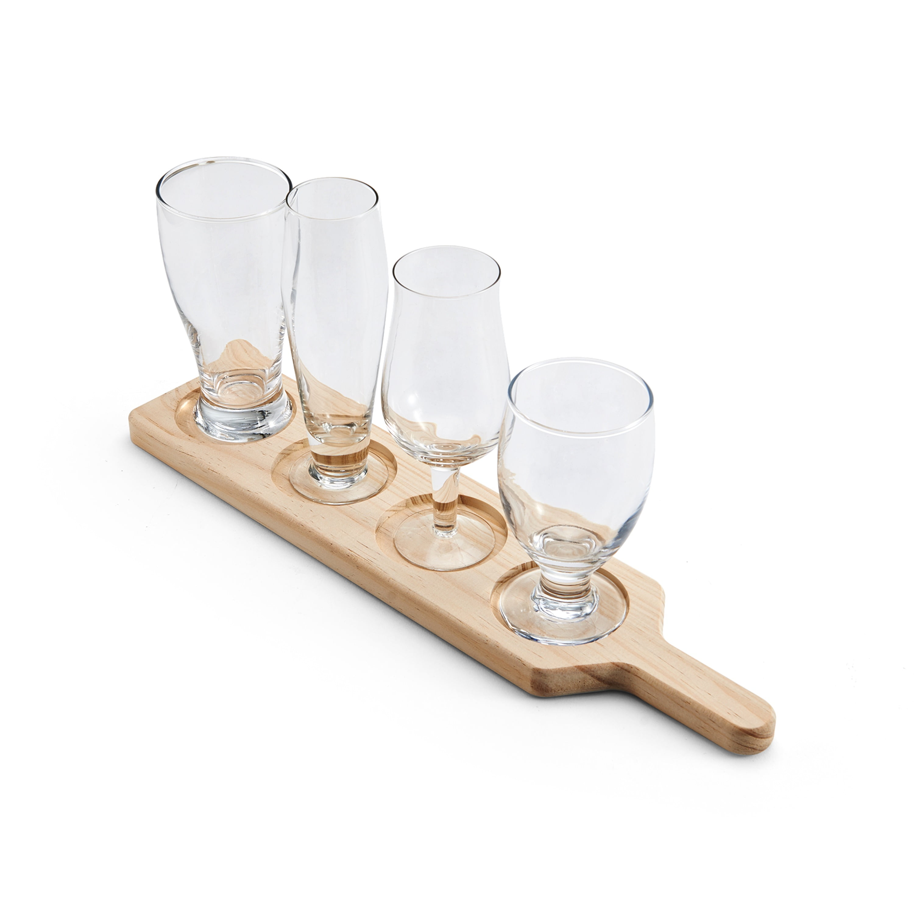 Elements Set of 4 Beer Glasses with Wood Stand by Lifetime Brands