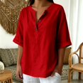 thumbnail image 4 of Business Casual Tops for Women Mid Sleeve Neck Button Solid Daily Casual Blouse Summer Clothes for Women, 4 of 5