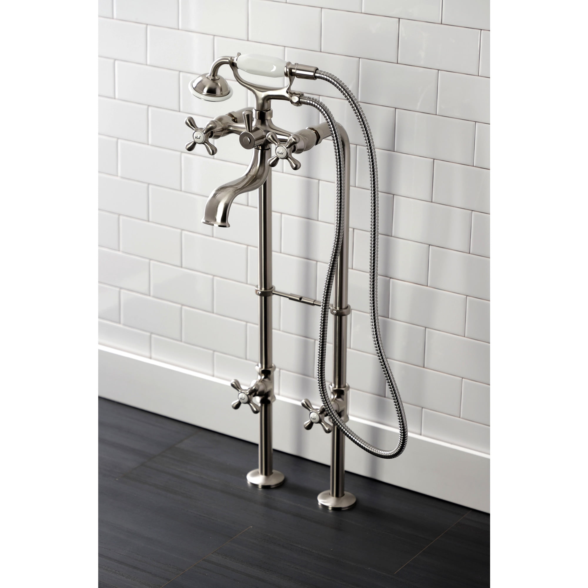 Kingston Brass CCK226K8 Kingston Freestanding Clawfoot Tub Faucet Package with Supply Line, Brushed Nickel