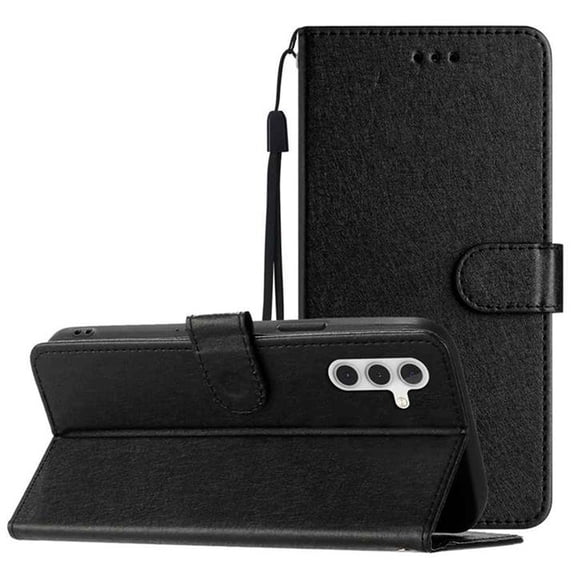 for Samsung Galaxy S26 Plus Wallet Case, Faux Leather Flip Folio Phone Cover with Card Slots Kickstand Magnetic Clasp Wrist Strap Slim Lightweight Shockproof Protective Phone Case, Black