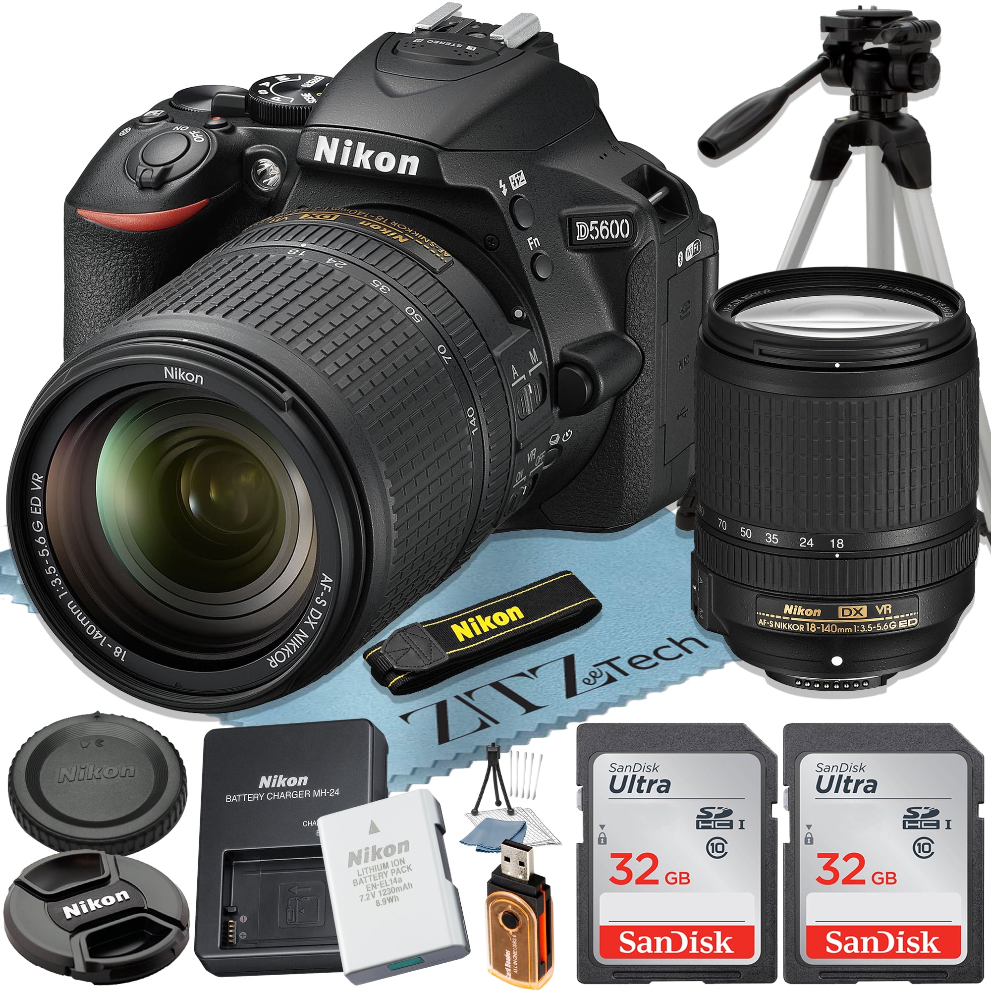 Nikon D5600 DSLR Camera 24.2MP DXFormat CMOS Sensor with 18140mm Lens + 2 Pcs SanDisk 32GB