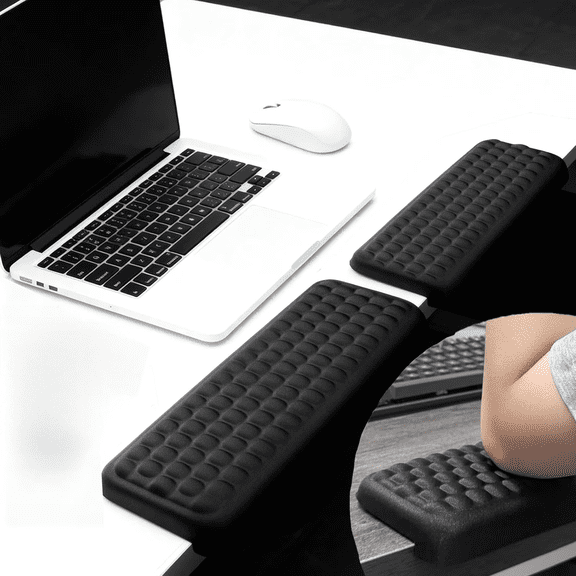 L-Shaped Desk Elbow Pad for Desk, 2-Piece Ergonomic Desk Edge Cushion, Memory Foam Elbow Support Padding with Non-Slip, Wrist Comfort Support for Office Home, Black