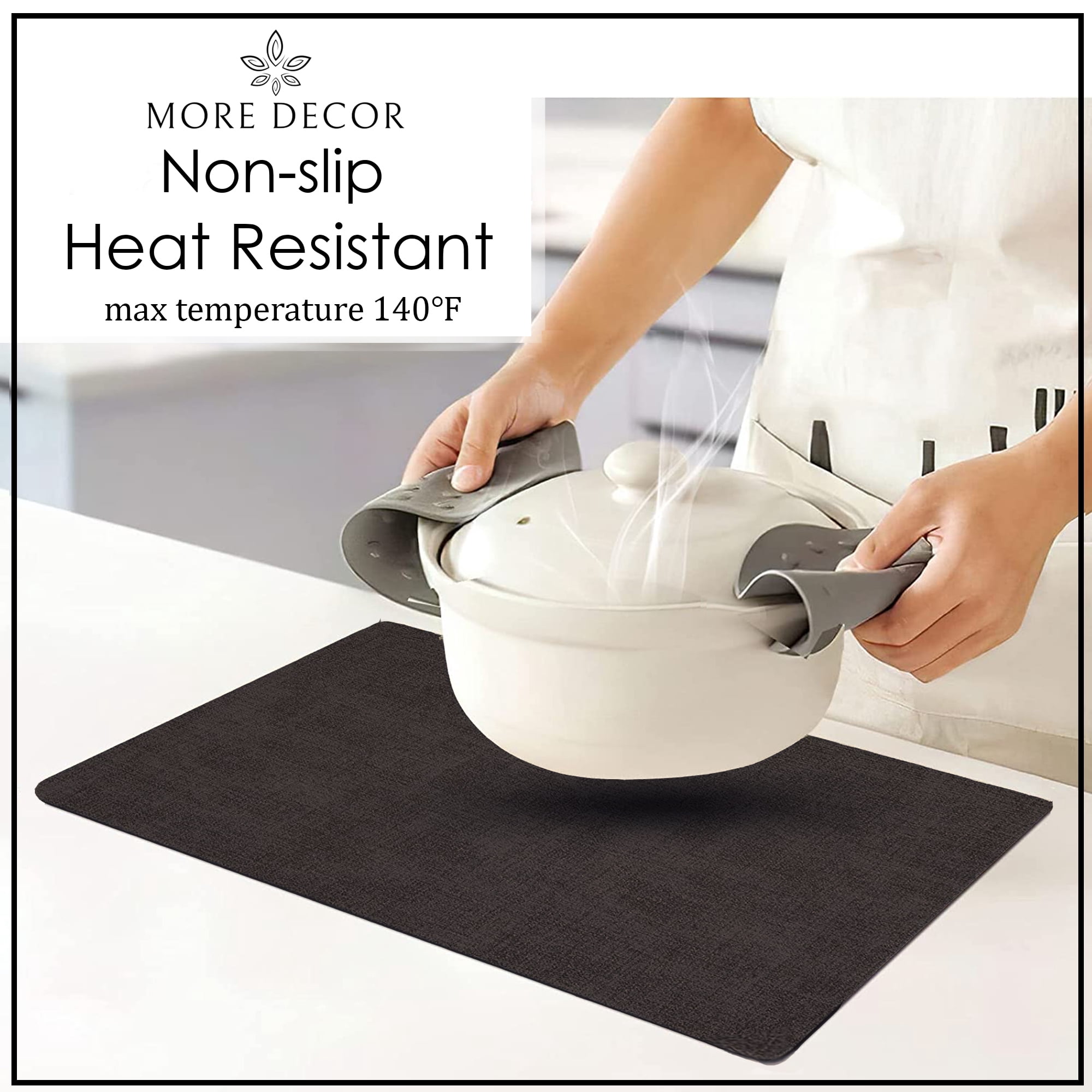 More Décor Faux Leather Placemats for Dining and Kitchen Table - Stain and Heat Resistant, Non Slip, Wipeable, Washable - Set of 4 - Dark Grey