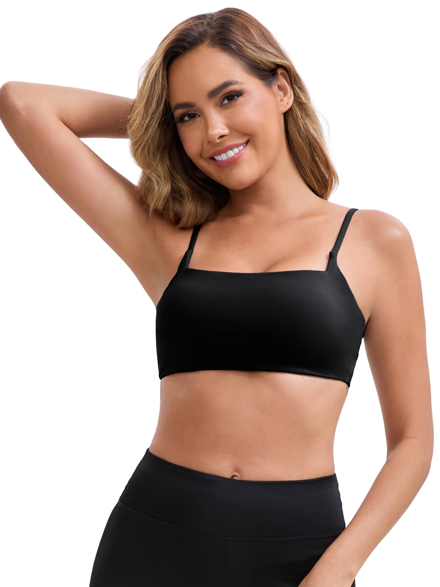DARING DIVA Square Neck Wirefree Padded Push-Up Athletic Bra S Black