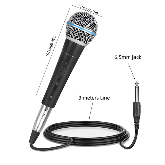 COM1950s Handheld Wired Microphone, Dynamic Vocal Mic with 9.8ft Cable, 6.35mm Plug for Karaoke, PA System, Home Computer Singing, Mono Audio, Black or Dark Blue